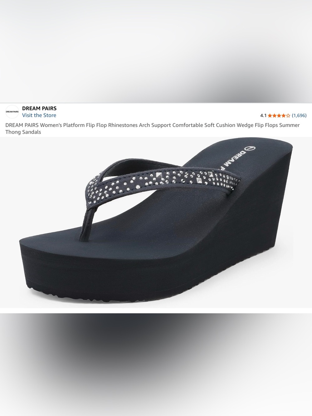 Dream Pairs Black Rhinestone Wedge Flip Flop Sandals